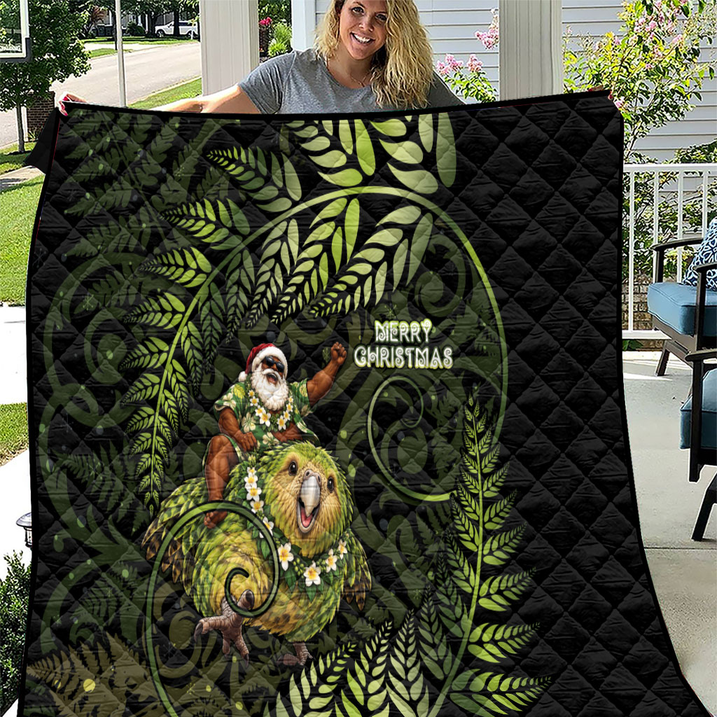 New Zealand Christmas Quilt Santa Riding Kakapo Bird Silver Fern