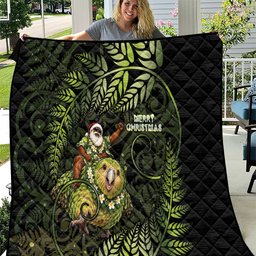 New Zealand Christmas Quilt Santa Riding Kakapo Bird Silver Fern