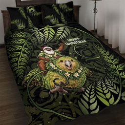 New Zealand Christmas Quilt Bed Set Santa Riding Kakapo Bird Silver Fern