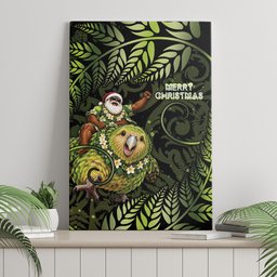 New Zealand Christmas Canvas Wall Art Santa Riding Kakapo Bird Silver Fern