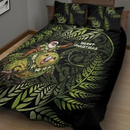 New Zealand Christmas Quilt Bed Set Santa Riding Kakapo Bird Silver Fern