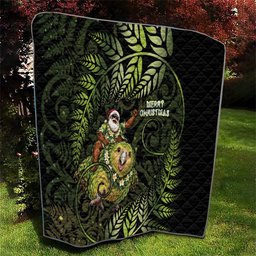 New Zealand Christmas Quilt Santa Riding Kakapo Bird Silver Fern