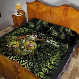New Zealand Christmas Quilt Bed Set Santa Riding Kakapo Bird Silver Fern