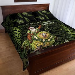 New Zealand Christmas Quilt Bed Set Santa Riding Kakapo Bird Silver Fern