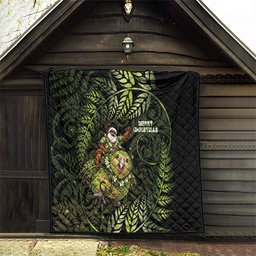 New Zealand Christmas Quilt Santa Riding Kakapo Bird Silver Fern