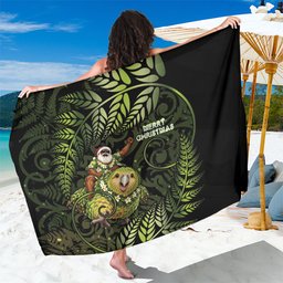 New Zealand Christmas Sarong Santa Riding Kakapo Bird Silver Fern
