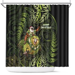 New Zealand Christmas Shower Curtain Santa Riding Kakapo Bird Silver Fern