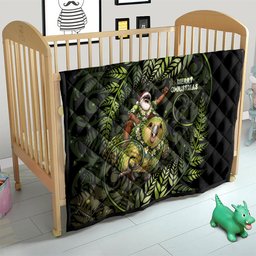 New Zealand Christmas Quilt Santa Riding Kakapo Bird Silver Fern
