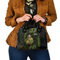 New Zealand Christmas Shoulder Handbag Santa Riding Kakapo Bird Silver Fern