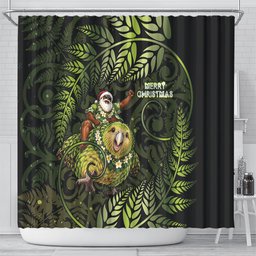 New Zealand Christmas Shower Curtain Santa Riding Kakapo Bird Silver Fern