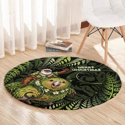 New Zealand Christmas Round Carpet Santa Riding Kakapo Bird Silver Fern