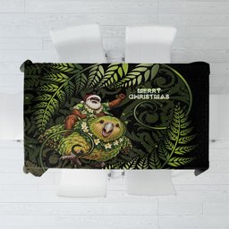 New Zealand Christmas Tablecloth Santa Riding Kakapo Bird Silver Fern