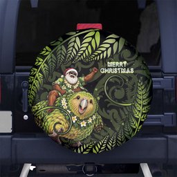 New Zealand Christmas Spare Tire Cover Santa Riding Kakapo Bird Silver Fern