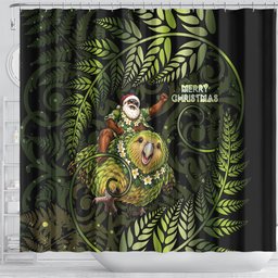 New Zealand Christmas Shower Curtain Santa Riding Kakapo Bird Silver Fern