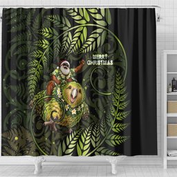 New Zealand Christmas Shower Curtain Santa Riding Kakapo Bird Silver Fern