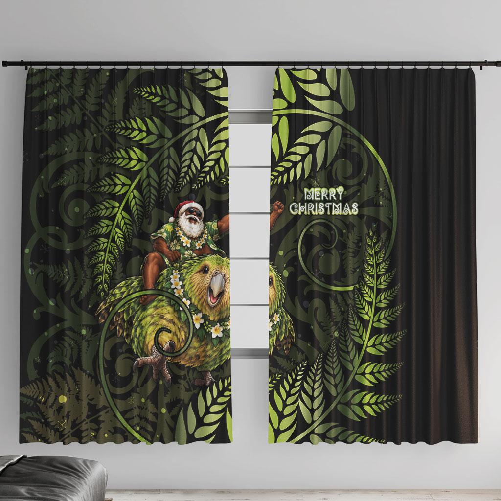 New Zealand Christmas Window Curtain Santa Riding Kakapo Bird Silver Fern