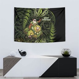 New Zealand Christmas Tapestry Santa Riding Kakapo Bird Silver Fern