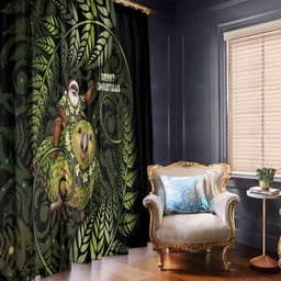 New Zealand Christmas Window Curtain Santa Riding Kakapo Bird Silver Fern