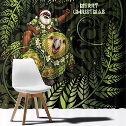 New Zealand Christmas Window Curtain Santa Riding Kakapo Bird Silver Fern