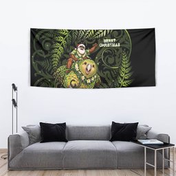 New Zealand Christmas Tapestry Santa Riding Kakapo Bird Silver Fern