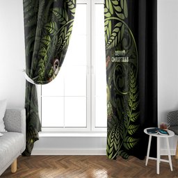 New Zealand Christmas Window Curtain Santa Riding Kakapo Bird Silver Fern