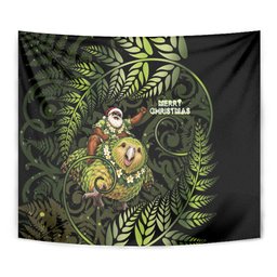 New Zealand Christmas Tapestry Santa Riding Kakapo Bird Silver Fern