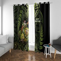 New Zealand Christmas Window Curtain Santa Riding Kakapo Bird Silver Fern