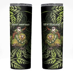 New Zealand Christmas Skinny Tumbler Santa Riding Kakapo Bird Silver Fern