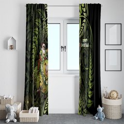 New Zealand Christmas Window Curtain Santa Riding Kakapo Bird Silver Fern