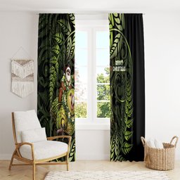 New Zealand Christmas Window Curtain Santa Riding Kakapo Bird Silver Fern