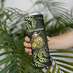New Zealand Christmas Skinny Tumbler Santa Riding Kakapo Bird Silver Fern