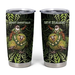 New Zealand Christmas Tumbler Cup Santa Riding Kakapo Bird Silver Fern