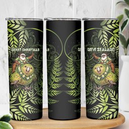 New Zealand Christmas Skinny Tumbler Santa Riding Kakapo Bird Silver Fern