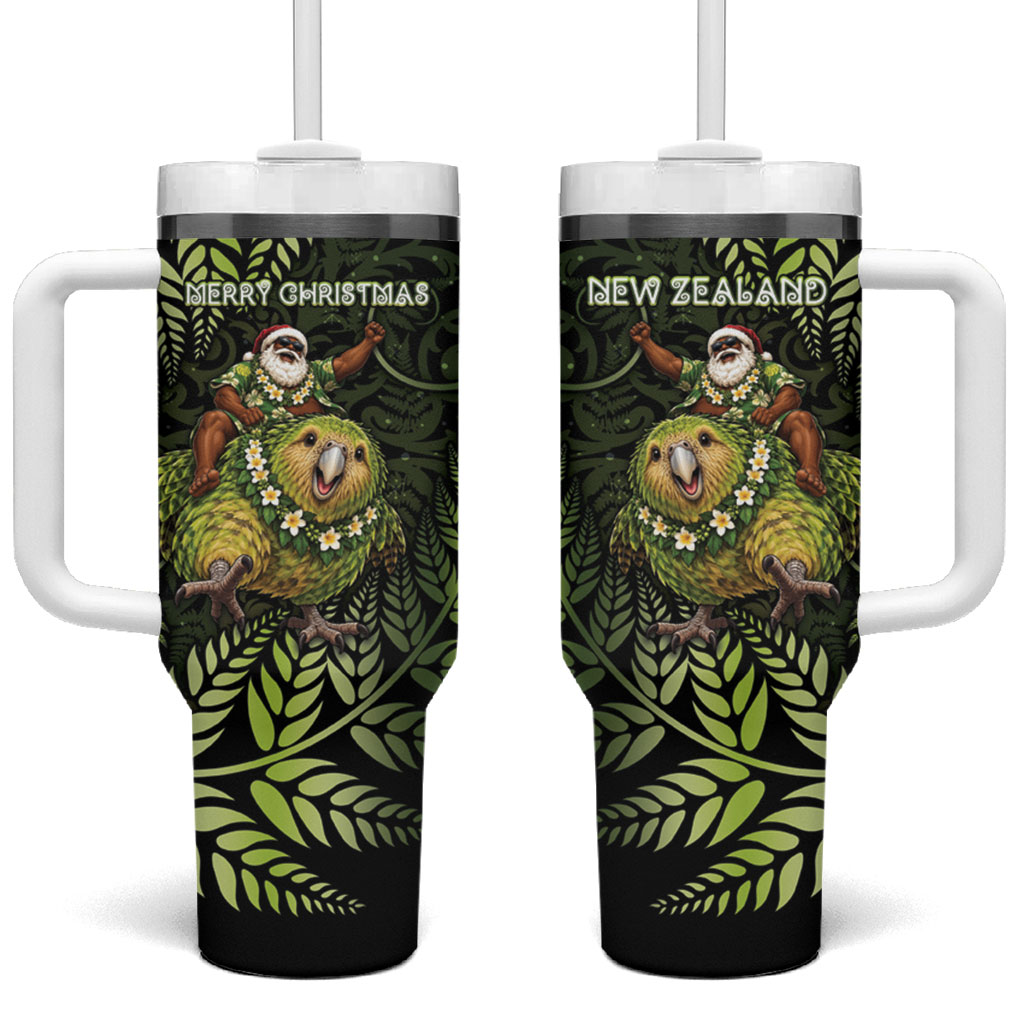 New Zealand Christmas Tumbler With Handle Santa Riding Kakapo Bird Silver Fern