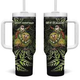 New Zealand Christmas Tumbler With Handle Santa Riding Kakapo Bird Silver Fern