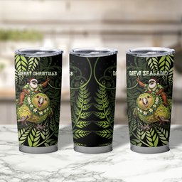 New Zealand Christmas Tumbler Cup Santa Riding Kakapo Bird Silver Fern