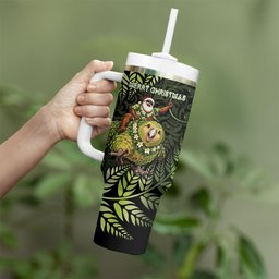 New Zealand Christmas Tumbler With Handle Santa Riding Kakapo Bird Silver Fern