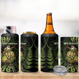 New Zealand Christmas 4 in 1 Can Cooler Tumbler Santa Riding Kakapo Bird Silver Fern