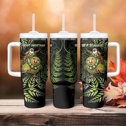 New Zealand Christmas Tumbler With Handle Santa Riding Kakapo Bird Silver Fern
