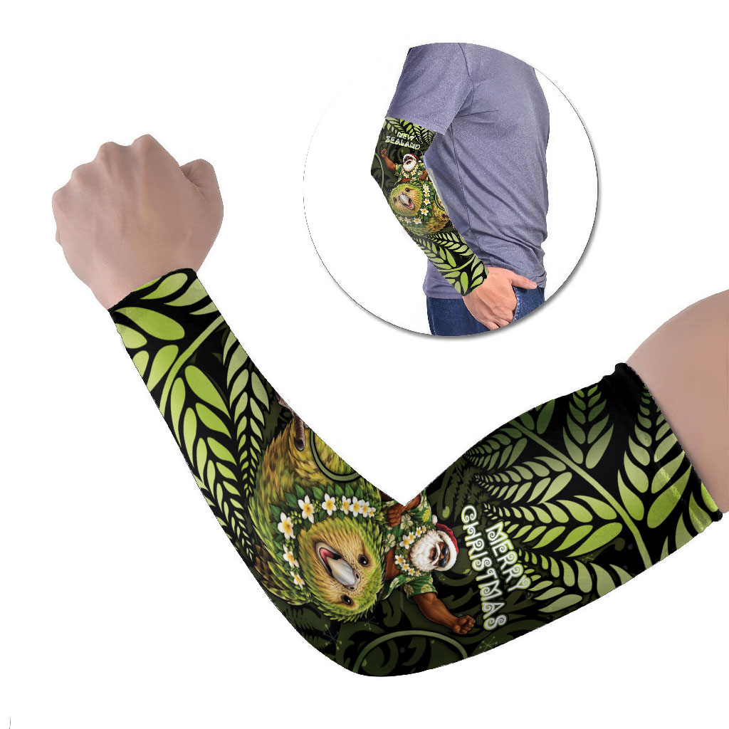 New Zealand Christmas Arm Sleeves Santa Riding Kakapo Bird Silver Fern