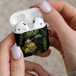 New Zealand Christmas AirPods Case Santa Riding Kakapo Bird Silver Fern