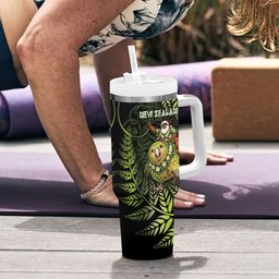 New Zealand Christmas Tumbler With Handle Santa Riding Kakapo Bird Silver Fern