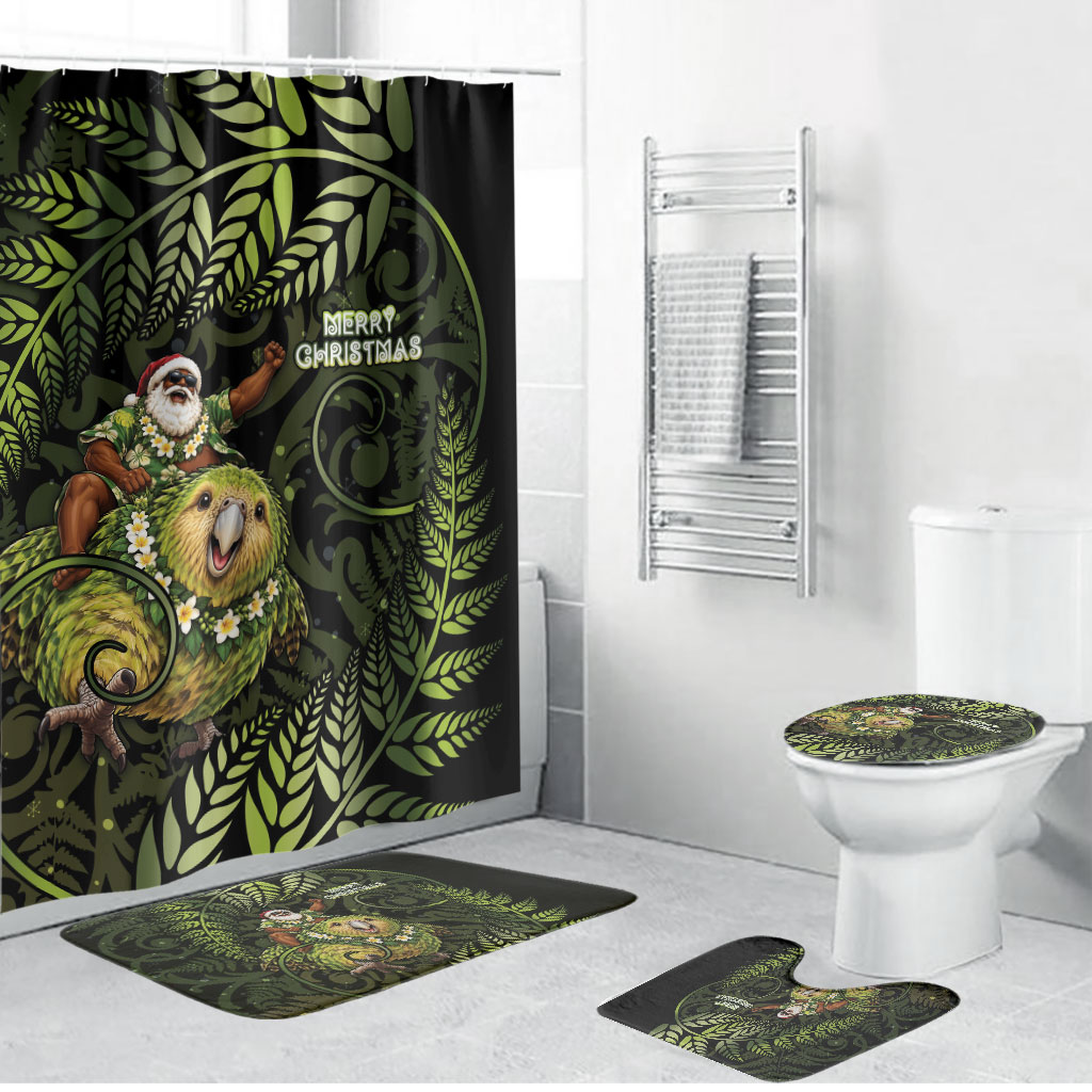 New Zealand Christmas Bathroom Set Santa Riding Kakapo Bird Silver Fern