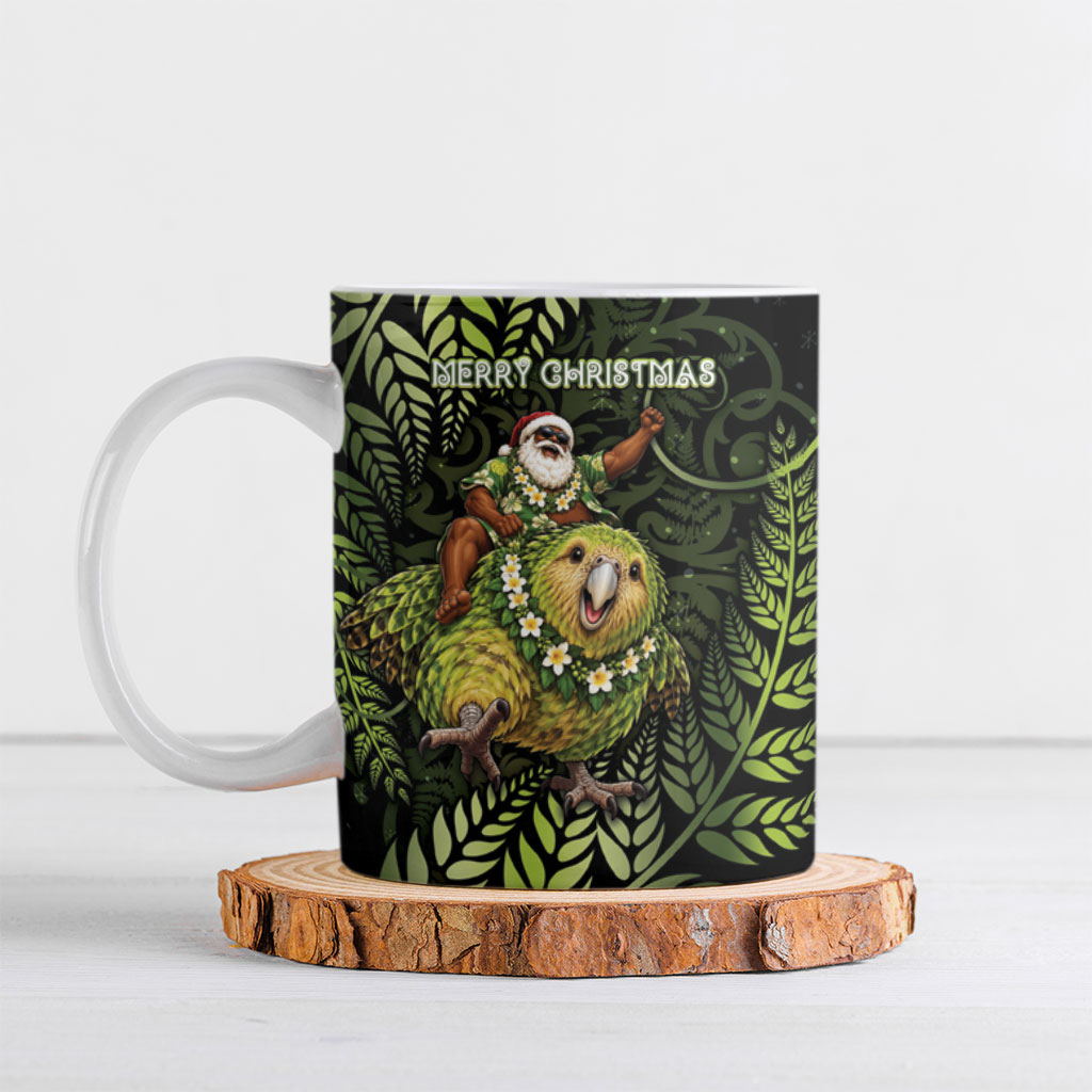 New Zealand Christmas Ceramic Mug Santa Riding Kakapo Bird Silver Fern