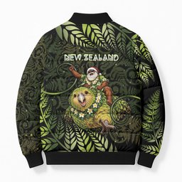 New Zealand Christmas Bomber Puffer Jacket Santa Riding Kakapo Bird Silver Fern