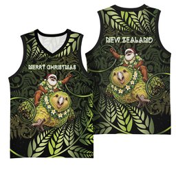 New Zealand Christmas Basketball Jersey Santa Riding Kakapo Bird Silver Fern