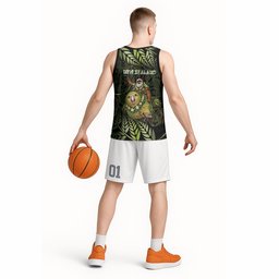 New Zealand Christmas Basketball Jersey Santa Riding Kakapo Bird Silver Fern