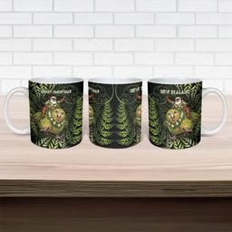 New Zealand Christmas Ceramic Mug Santa Riding Kakapo Bird Silver Fern