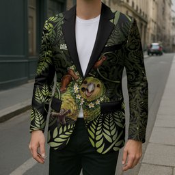 New Zealand Christmas Blazer Santa Riding Kakapo Bird Silver Fern