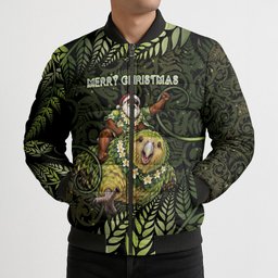 New Zealand Christmas Bomber Puffer Jacket Santa Riding Kakapo Bird Silver Fern